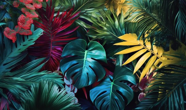jungle wall decoration with tropical plants