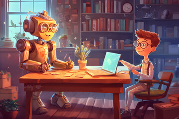 AI chatbot robot teaching student showing artificial intelligence in education concept. Generative AI