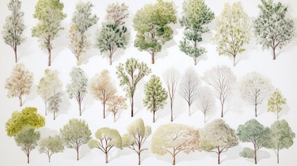 Watercolor trees collection Generative AI