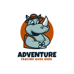 Vector Logo Illustration Adventure Rhino Mascot Cartoon Style.