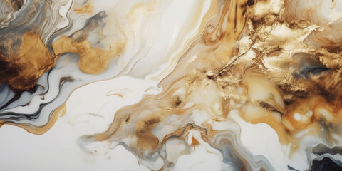 Abstract white, black and gold alcohol ink art background. Generative AI illustration