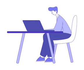 Fototapeta premium Business Man Character Sitting on Chair at Laptop Vector Illustration