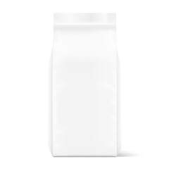 Realistic vertical gusseted bag mockup. Half side view. Vector illustration isolated on white background. Can be use for template your design, presentation, promo, ad. EPS10.