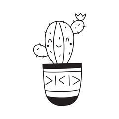 Cute illustration of a cactus in a pot. Vector illustration in doodle style on a white background for your design