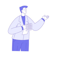 Business Man Character Standing with Document and Gesturing Vector Illustration