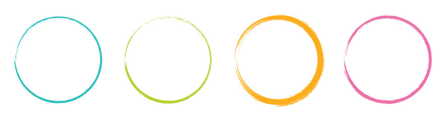 Colored grunge circle brush. Ink frame set vector illustration