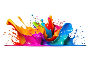 Tuinposter Vibrant Rainbow Colorful Paint Splash as an Isolated Design Element on a White Background. created with Generative AI © photobuay