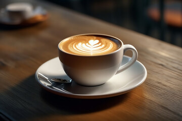 Obraz premium cup of coffee on a wooden table, AI generative