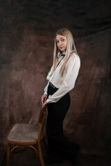 Fototapeta premium Portrait of lovely woman wear white blouse