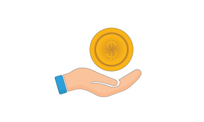 Hand and Gold Coins money Creative concept.