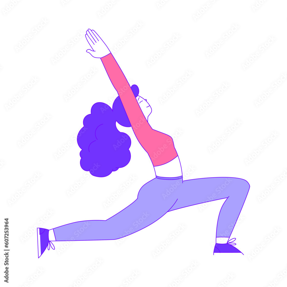 Poster young woman practicing yoga asana or pose stretching body vector illustration