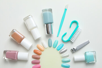 Concept of nail art, tools for pedicure and manicure