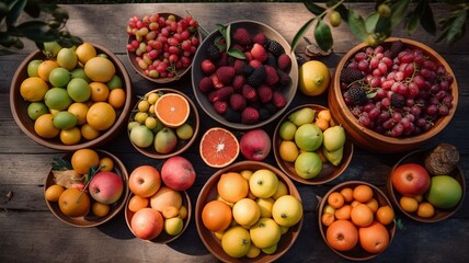 Variety of fresh ripe fruits in the garden Generative AI