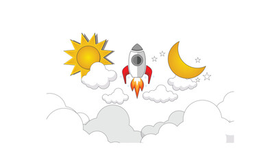 Fototapeta premium Flying space rocket in space around the planets. Spaceship launch.