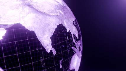 3D render of india and asia globe map, Technology and Futuristic purple line glowing Earth Background © Endru