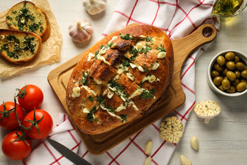 Tasty bakery product - garlic bread, homemade bread