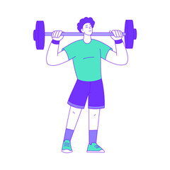Young Male Lifting Heavy Barbell Doing Intensive Body Training and Sport Workout Vector Illustration