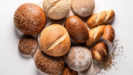 Composition with bread and rolls isolated Generative AI