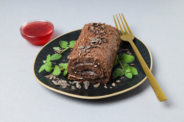 Concept of delicious sweet food - cake roll