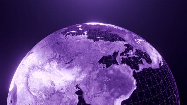 3D render of japan and asia globe map, Technology and Futuristic purple line glowing Earth Background