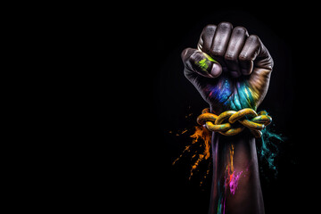 Powerful Fist With Colors And Chains Symbolizing Equality And Depicting Black Peoples Struggle For Equal Rights - Generative AI