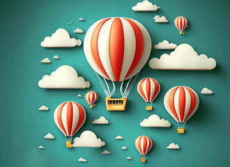 Fototapeta premium Colorful hot air balloons flying over mountain 