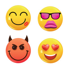 Set of 3d icon yellow color smile emoji. Set Icon Smile Emoji. Vector