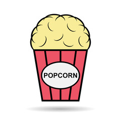 Popcorn food design shadow icon, web corn box snack flat vector illustration element