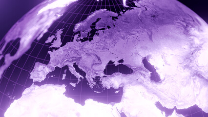 3D render of europe globe map, Technology and Futuristic purple line glowing Earth Background