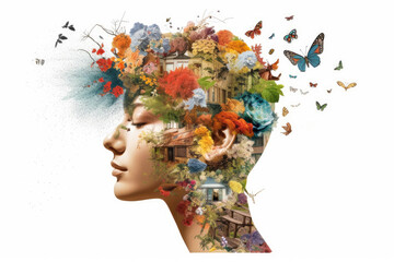 Abstract artwork on mental health and how to deal with the mind wellness with a natural approach. Generative AI. 