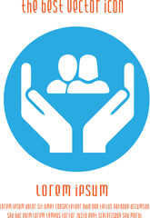 Hands holding man and woman vector icon. Love protection concept.