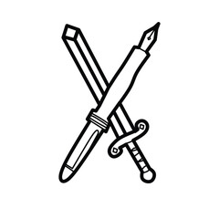 sword and pen silhouette icon. Vector on white background