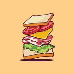 Sandwich Vector, Falling Sandwich Cartoon