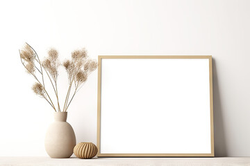 Natural Beauty Landscape Frame Mockup with Delicate Dry Plant Detail. created with Generative AI
