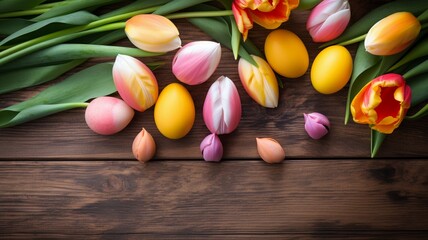 Fototapeta na wymiar Easter holiday background with easter eggs Generative AI