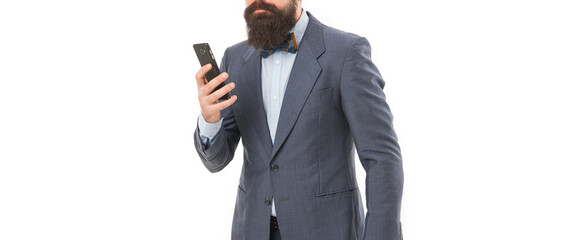 Businessman calling client hold smartphone. Good business talk. Man manager phone conversation. Guy with smartphone call friend. Mobile call concept. Successful business call. Business information