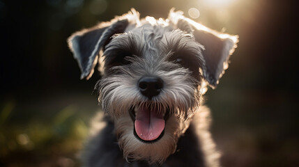 Close-up of a joyful puppy miniature schnauzer. Generative AI
