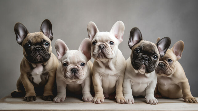 Few cute excited French Bulldog puppies. Generative AI