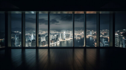 Fototapeta na wymiar the view empty room with glass windows, illustration, Generative AI