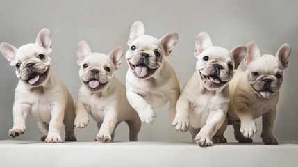 Few cute excited French Bulldog puppies. Generative AI