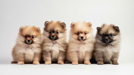 Happy Pomeranian Spitz puppies. Generative AI