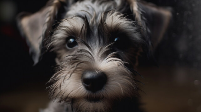 Close-up of a joyful puppy miniature schnauzer. Generative AI