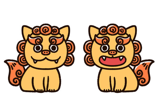 かわいい手描き風のシーサー