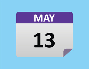 13th May calendar icon. May 13 calendar Date Month icon vector illustrator.