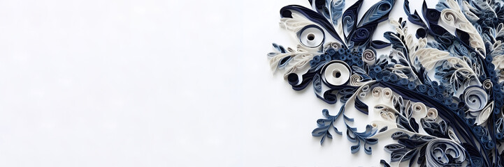 Quilling, paper craft, abstract background, blue. White background. With Generative AI tehnology.