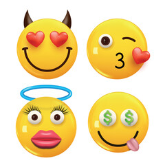 Set of 3d icon yellow color smile emoji. Set Icon Smile Emoji. Vector