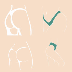 Set icons One line silhouette of a female body on beige background.