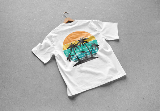 Mockup of customizable color t-shirt against customizable background, rear view