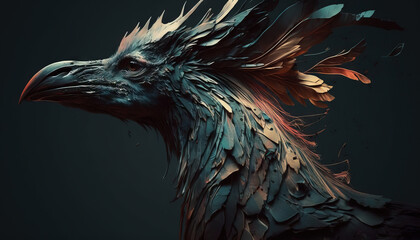 Abstract mutant creature illustration. Weird chimera animal on background in contrast colors, generative ai.