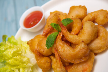 Recipe for shrimp fritters in sweet and sour sauce, High quality photo